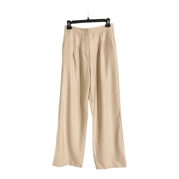 We Wore What Tailored Pant Pinstripe Trousers in Safari Multi Taupe Size 4 - Picture 6 of 9